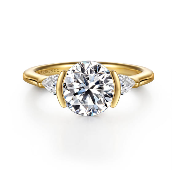 14K Yellow Gold Half Bezel Round Three Stone Diamond Engagement Ring