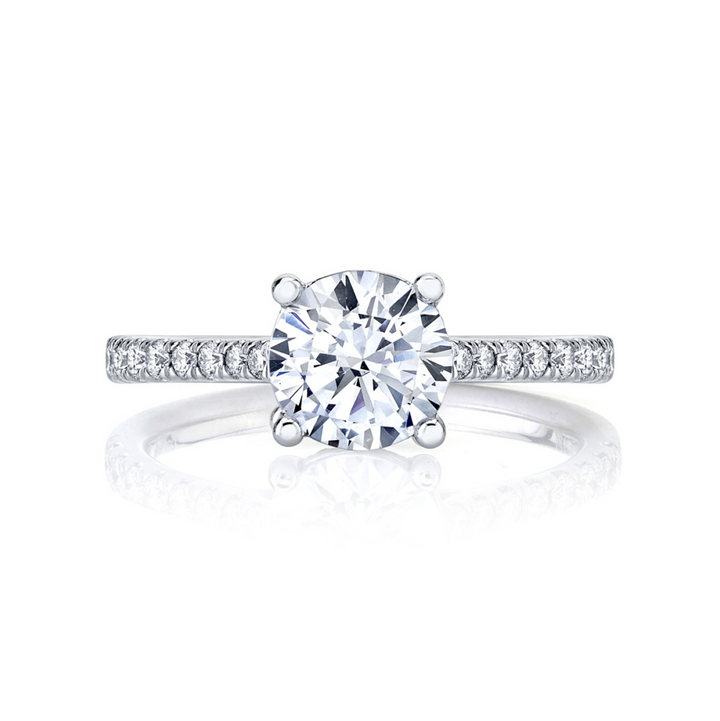 18K White Gold Accented Round Diamond Semi-Mount Ring 0.22CTW.