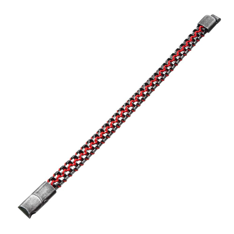 Steel Box Chain Bracelet with Red Wax Cord