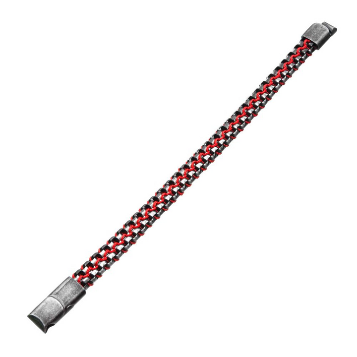 Steel Box Chain Bracelet with Red Wax Cord