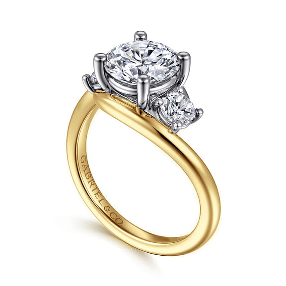 14K Yellow Gold Twist 3 Stone Round Diamond Semi-Mount Ring 0.50CTW.
