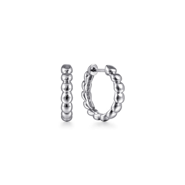 Sterling Silver Beaded Huggie Earrings 15mm
