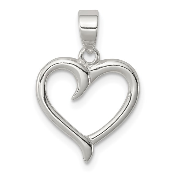 Sterling Silver Polished Fancy Open Heart Pendant Necklace