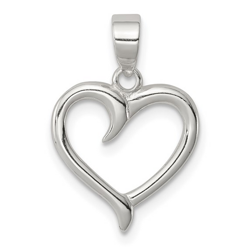 Sterling Silver Polished Fancy Open Heart Pendant Necklace