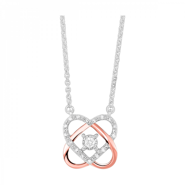 10K White & Rose Gold Diamond Double Heart Necklace (0.08 ctw)