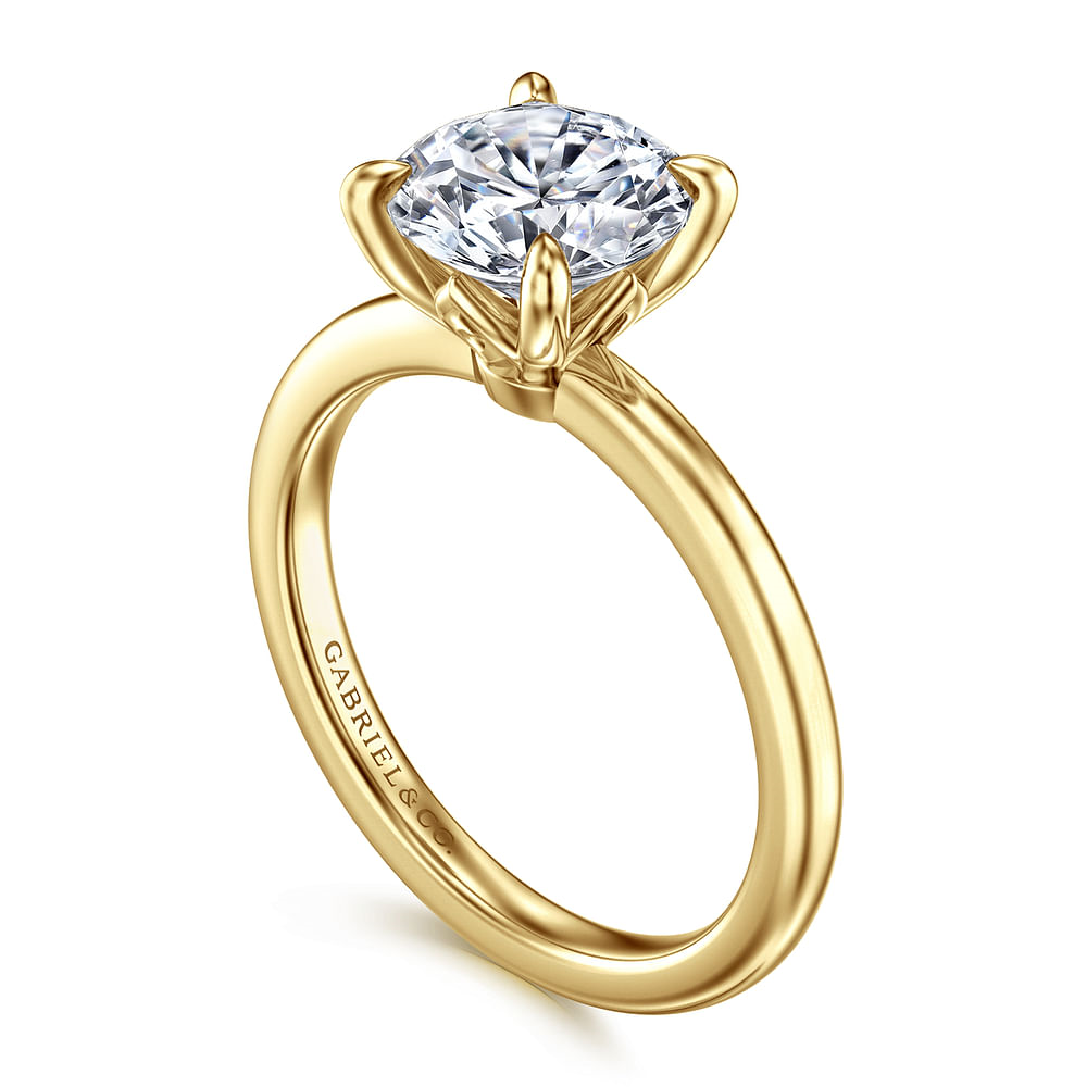 14K Yellow Gold Solitaire Straight Round Diamond Semi-Mount Ring
