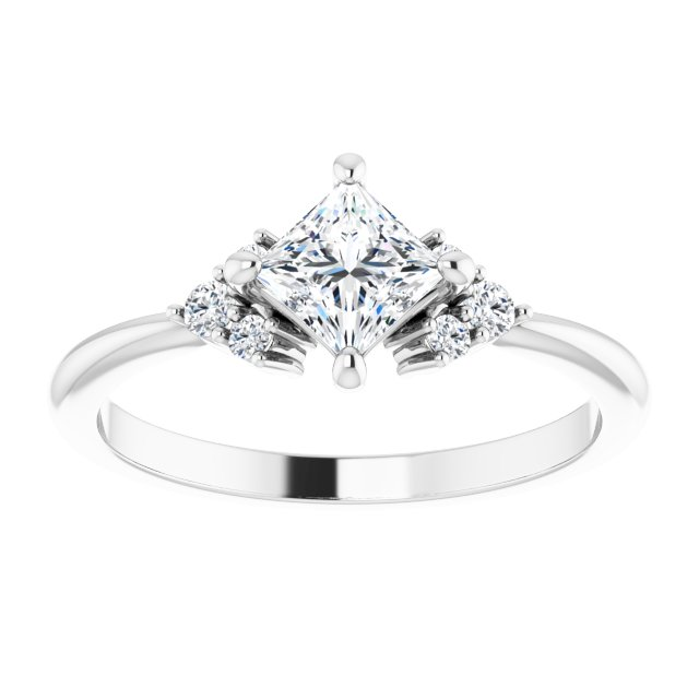14K White Gold Accented Princess Diamond Semi-Mount Ring 0.10CTW.