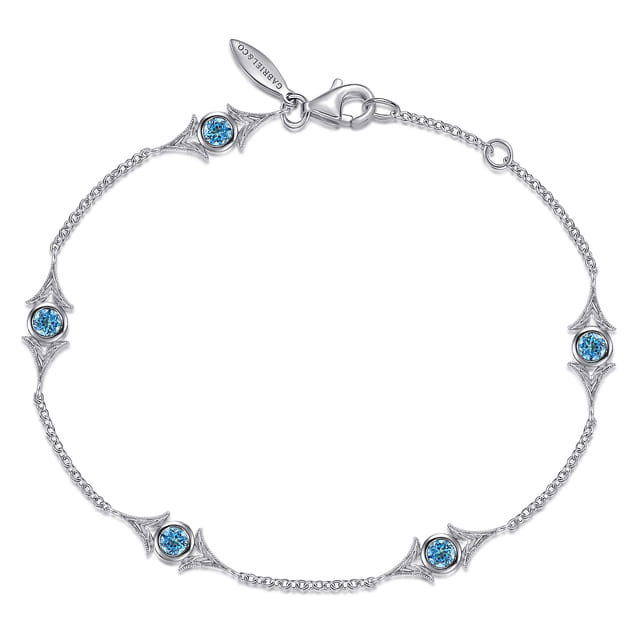 Sterling Silver Swiss Blue Topaz Station Bracelet