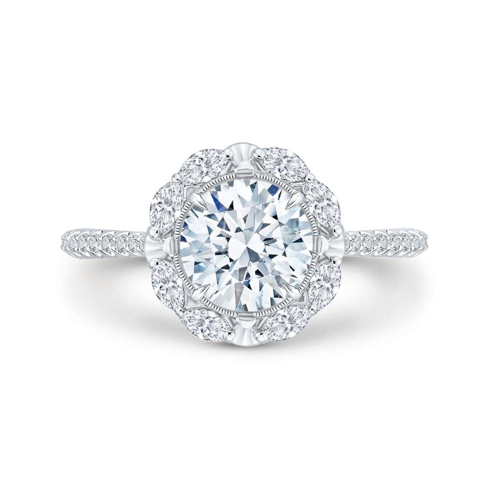 14K White Gold Halo Round Diamond Semi-Mount Ring .55CTW.