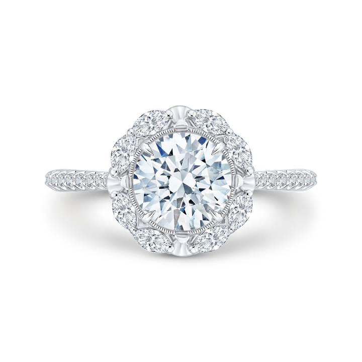 14K White Gold Halo Round Diamond Semi-Mount Ring .55CTW.