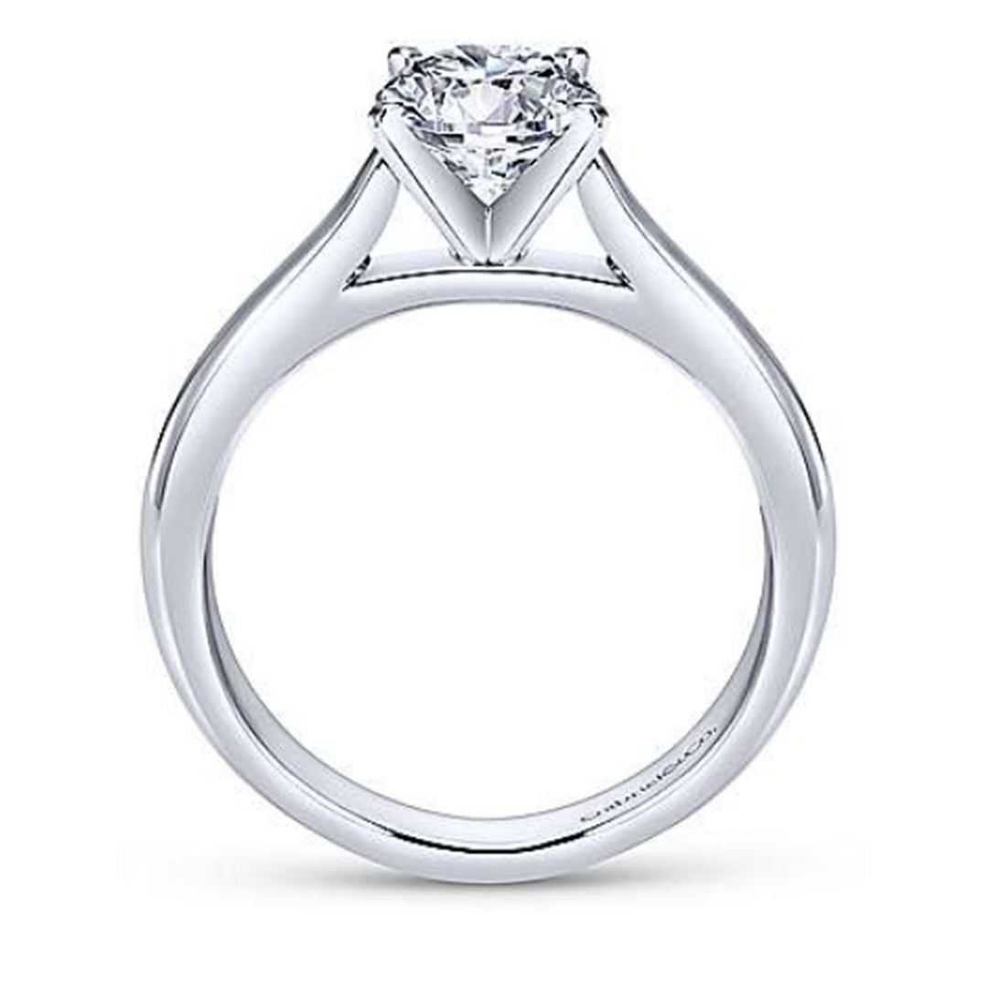 14K White Gold Wide Solitaire Round Diamond Semi-Mount Ring