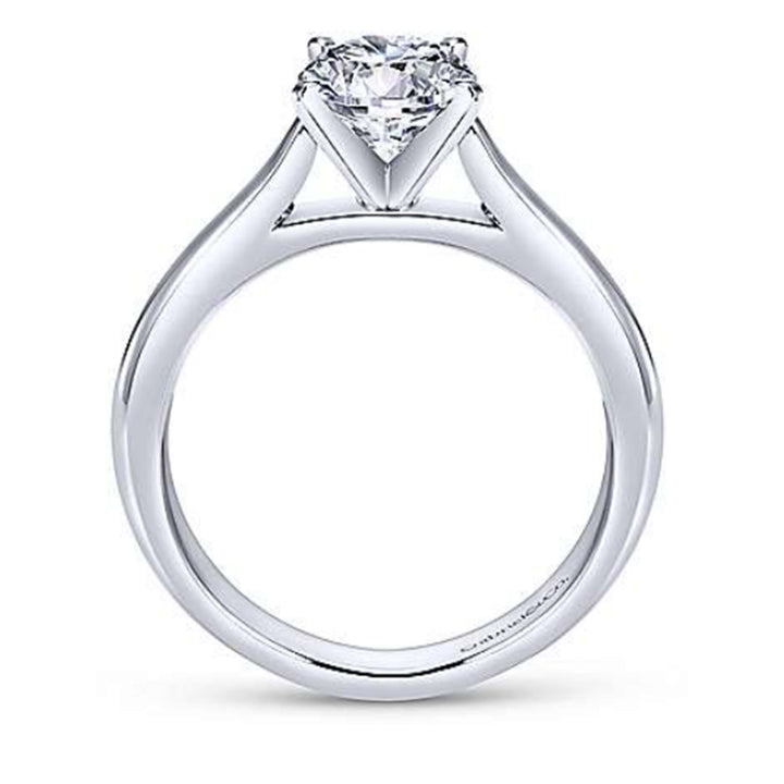 14K White Gold Wide Solitaire Round Diamond Semi-Mount Ring