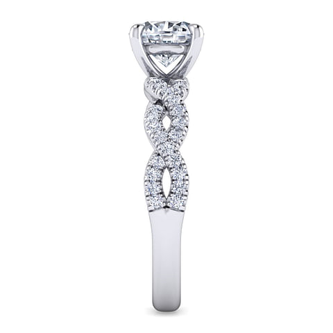 14K White Gold Twist Round Diamond Semi-Mount Ring .22CTW.
