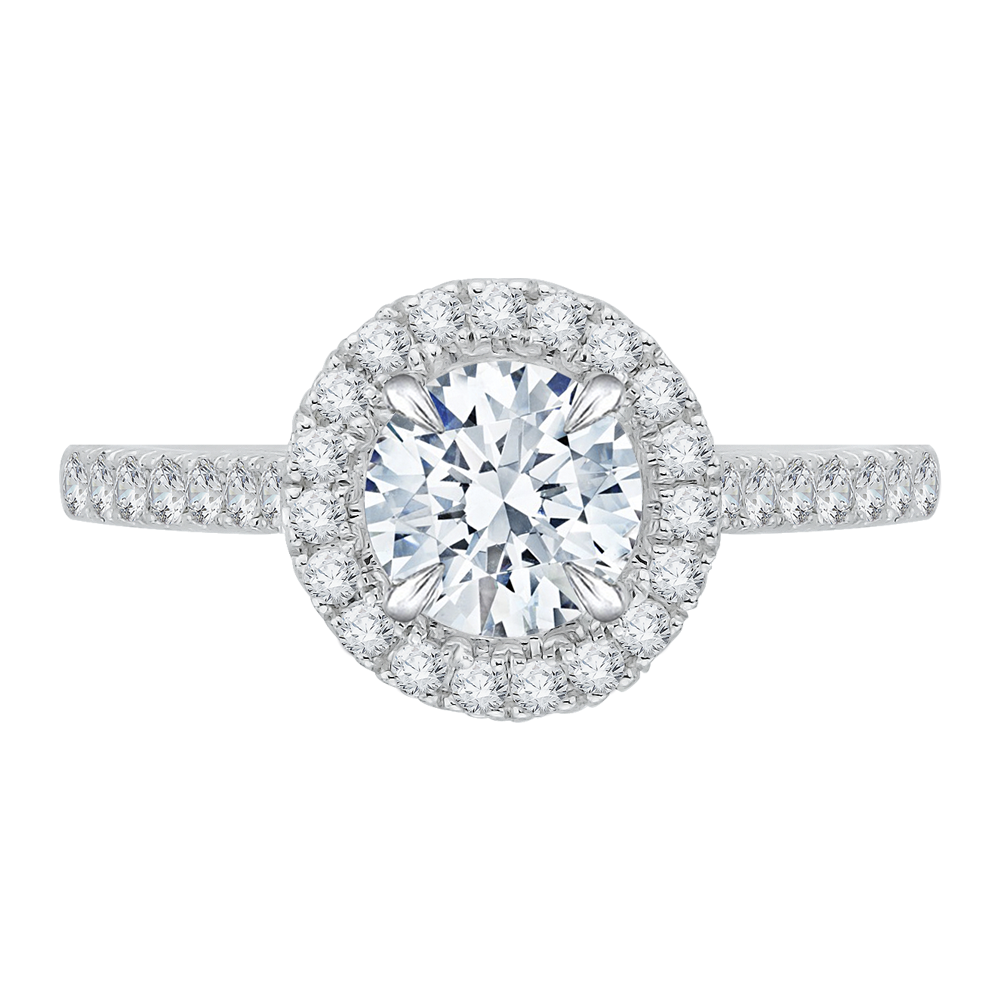 14K White Gold Halo Accented Round Diamond Semi-Mount Ring .43CTW.