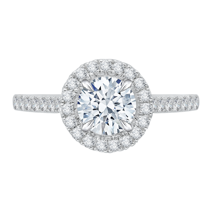 14K White Gold Halo Accented Round Diamond Semi-Mount Ring .43CTW.
