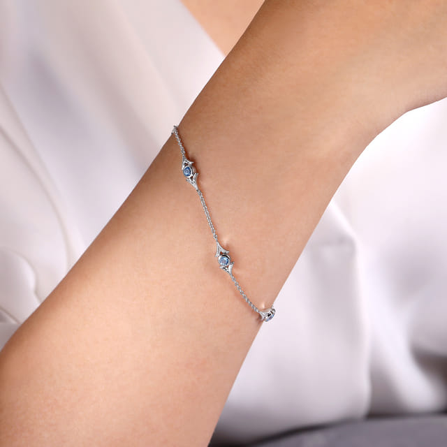 Sterling Silver Swiss Blue Topaz Station Bracelet