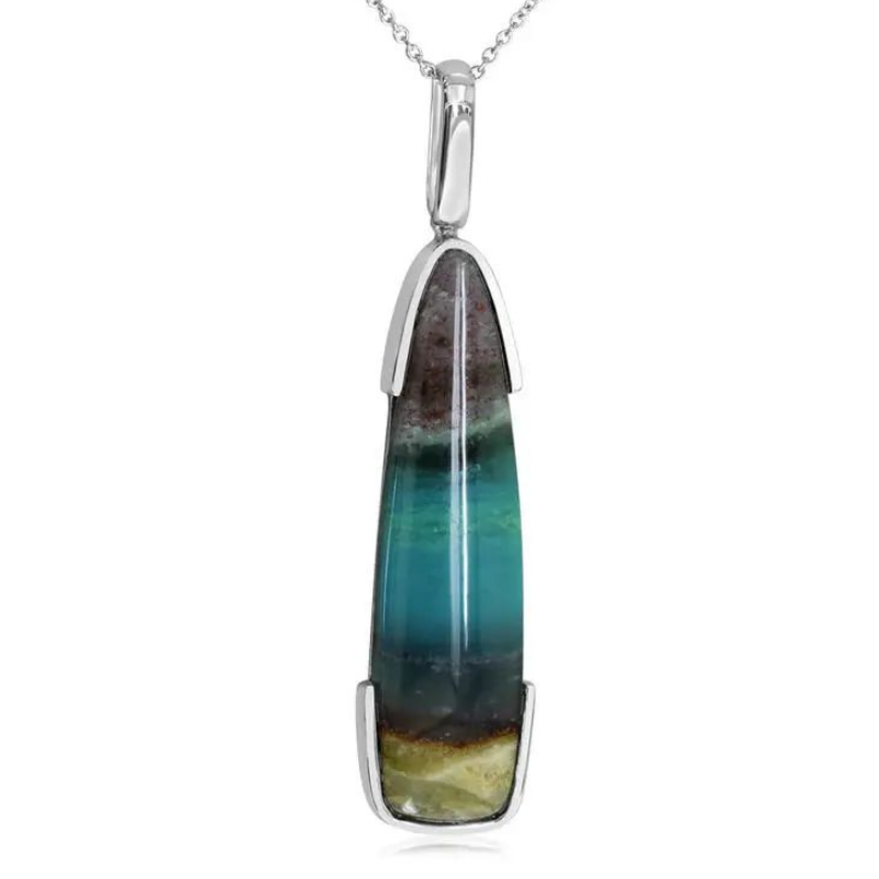 Sterling Silver Indonesian Opal Half Bezel Pendant