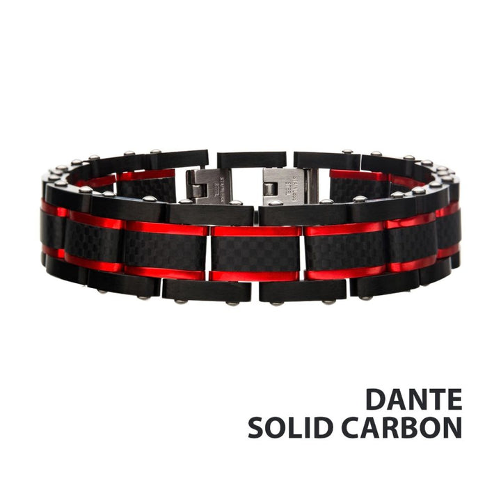 Dante - Black & Red Steel Matte Carbon Fiber & Link Sizeable Bracelet