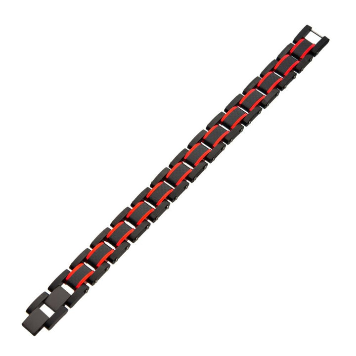 Dante - Black & Red Steel Matte Carbon Fiber & Link Sizeable Bracelet