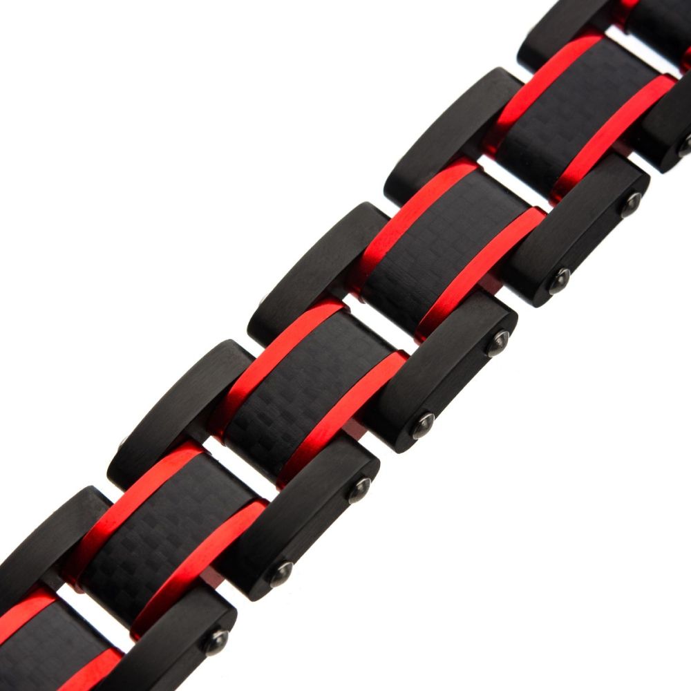Dante - Black & Red Steel Matte Carbon Fiber & Link Sizeable Bracelet