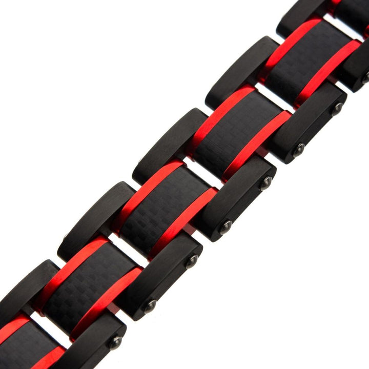 Dante - Black & Red Steel Matte Carbon Fiber & Link Sizeable Bracelet