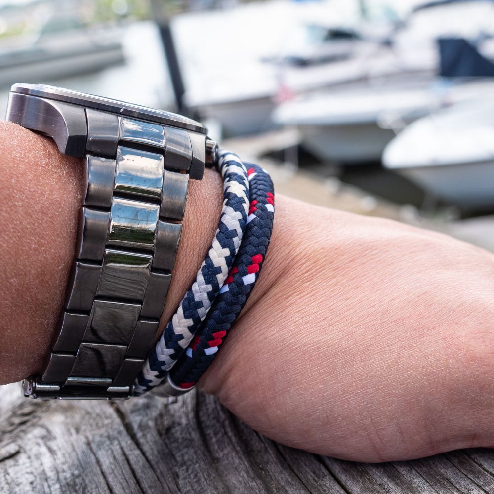 6mm Blue, White & Red Nylon Cord Bracelet