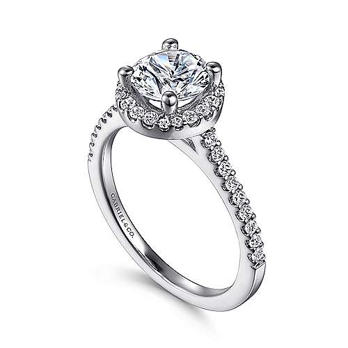 14K White Gold Halo Round Diamond Semi-Mount Ring 0.28CTW.
