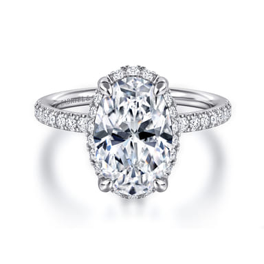 14K White Gold Oval Hidden Halo Diamond Engagement Ring (0.30 ctw)