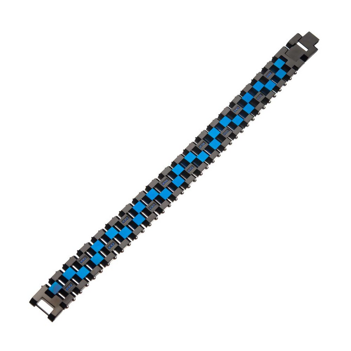 Men's Blue & Black Stainless Steel CZ Link Bracelet
