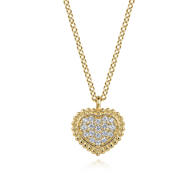 14K Yellow Gold Beaded Diamond Heart Necklace (0.10 ctw)