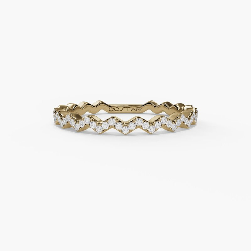14K Yellow Gold Natural Diamond Zigzag Stackable Band (0.13 ctw)