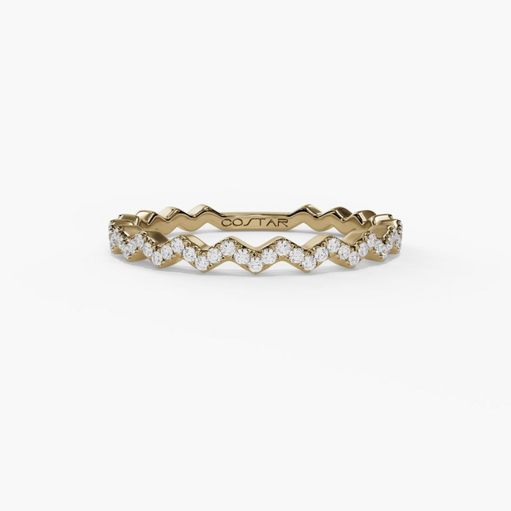 14K Yellow Gold Natural Diamond Zigzag Stackable Band (0.13 ctw)
