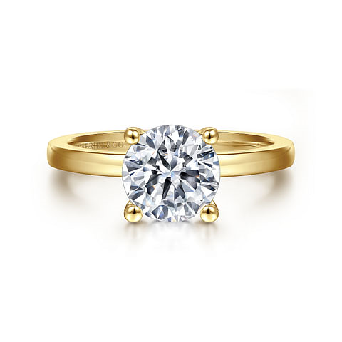 14K Yellow Gold Solitaire Round Diamond Semi-Mount Ring with Basket Setting