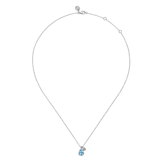 Sterling Silver Blue Topaz Pear Pendant Necklace