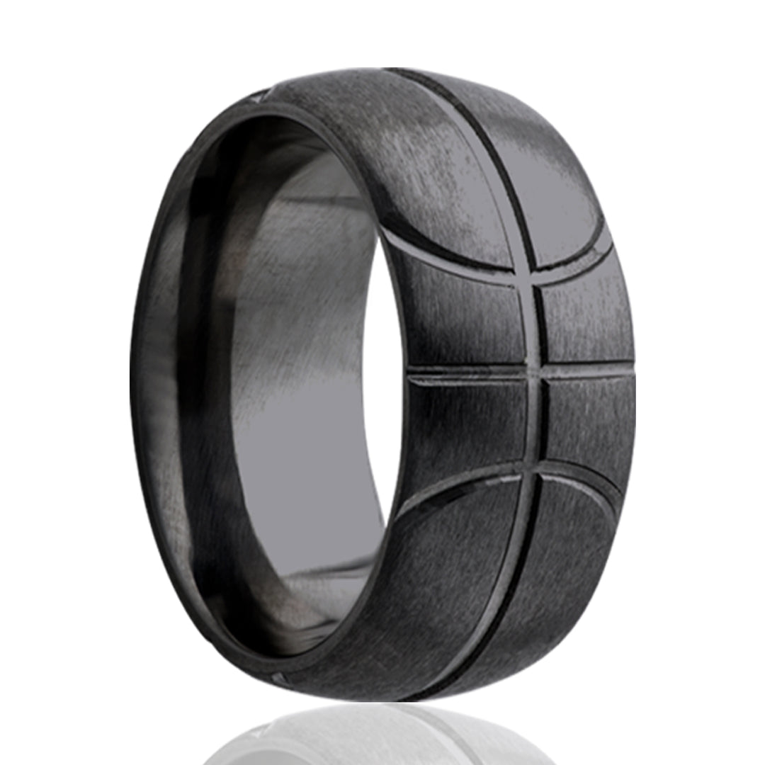 Black Zirconium Basketball Themed Standard Fit 8mm Wedding Band