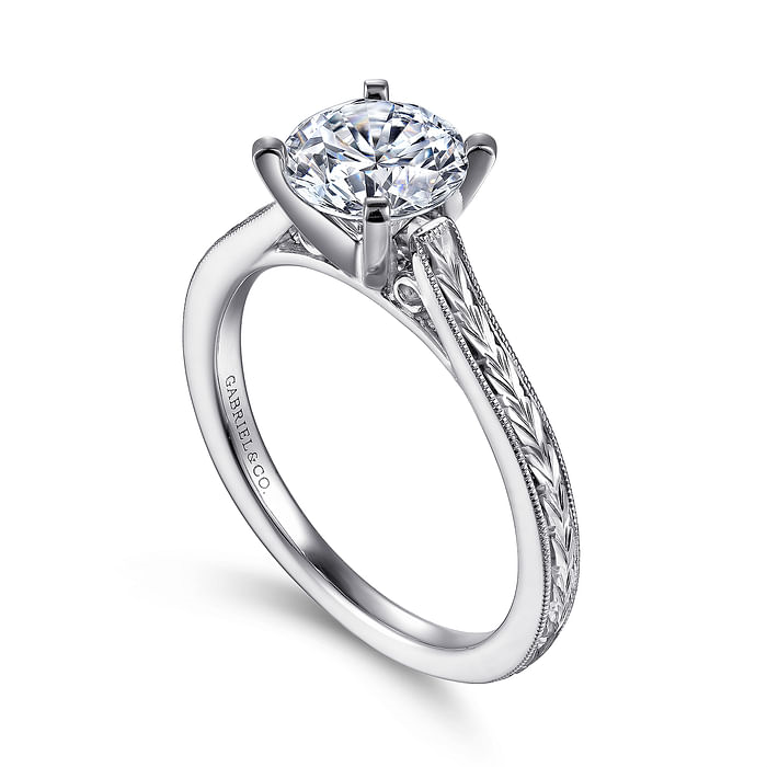 14K White Vintage Straight Round Diamond Semi-Mount Ring