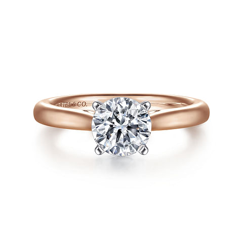 14K Rose Gold Solitaire Round Diamond Cathedral Semi-Mount Ring