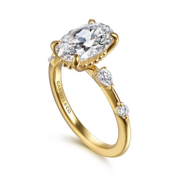 14K Yellow Gold Oval Diamond Station Engagement Ring Setting (.23 CTW)