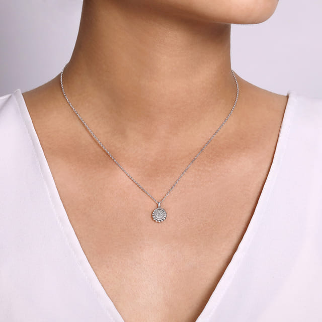 Sterling Silver White Sapphire Pave Round Pendant Necklace