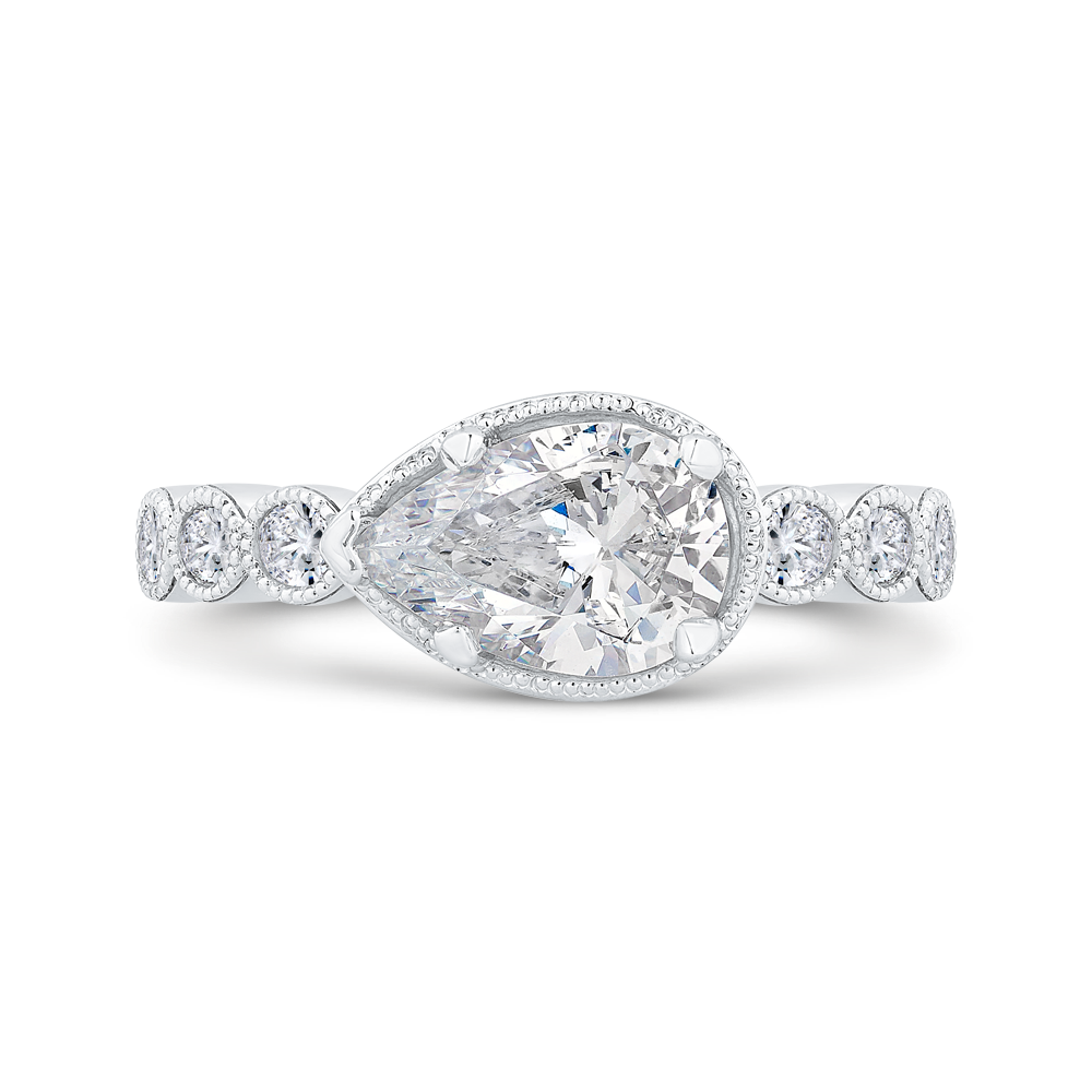 14K White Gold Accented Pear Diamond Semi-Mount Ring .38CTW.