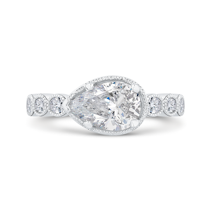 14K White Gold Accented Pear Diamond Semi-Mount Ring .38CTW.