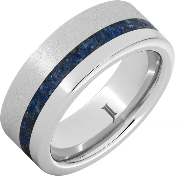 Silver Serinium Standard Fit 8mm Wedding Band with Blue Lapis Inlay