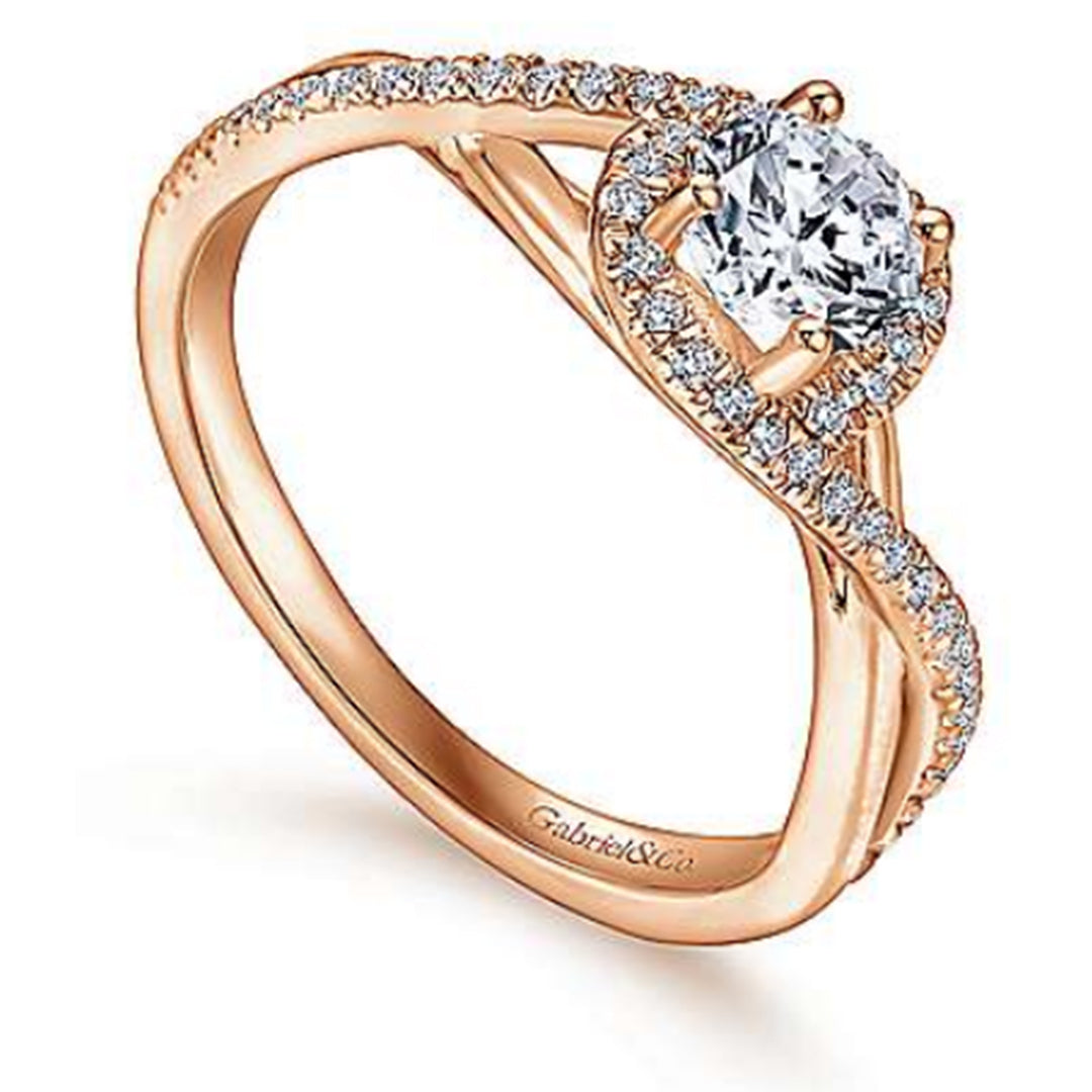 14K Rose Gold Twist Round Diamond Semi-Mount Ring 0.20CTW.