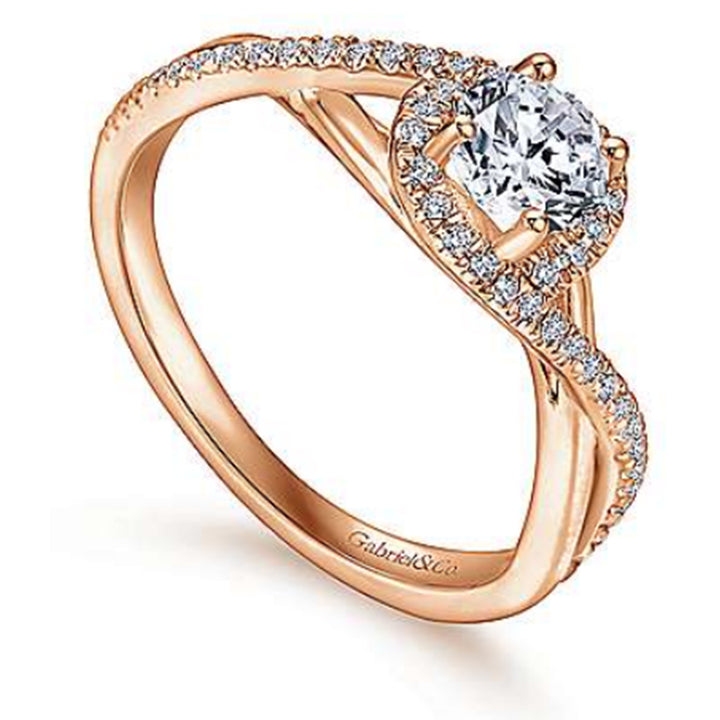 14K Rose Gold Twist Round Diamond Semi-Mount Ring 0.20CTW.