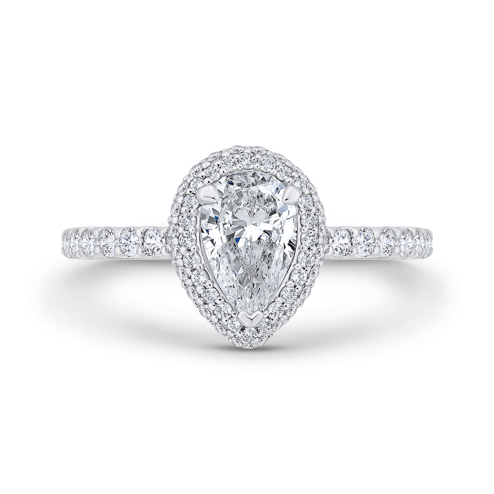 14K White Gold Accented Halo Pear Diamond Semi-Mount Ring .55CTW.