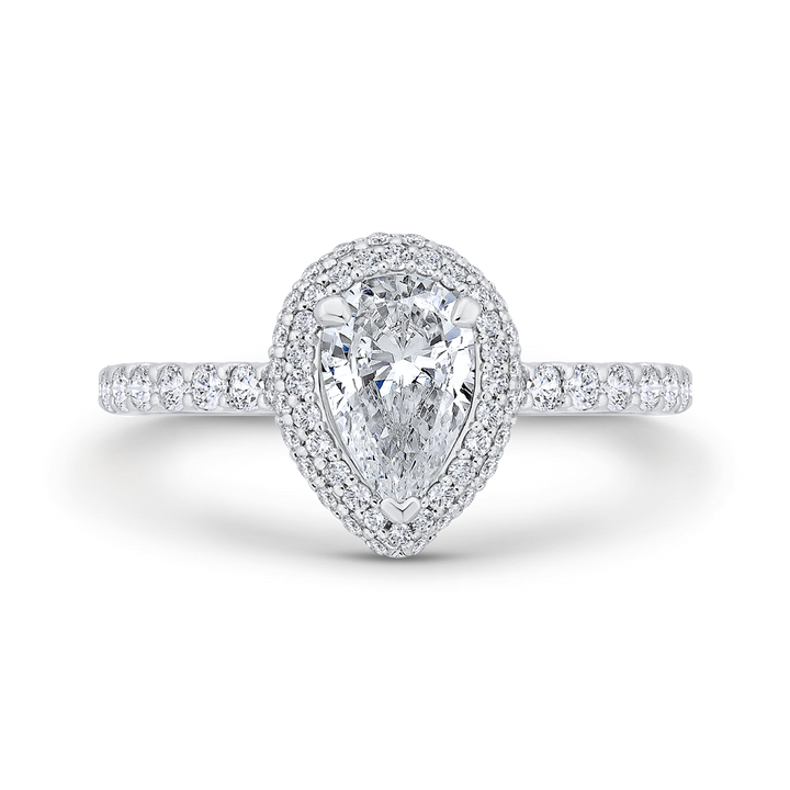 14K White Gold Accented Halo Pear Diamond Semi-Mount Ring .55CTW.