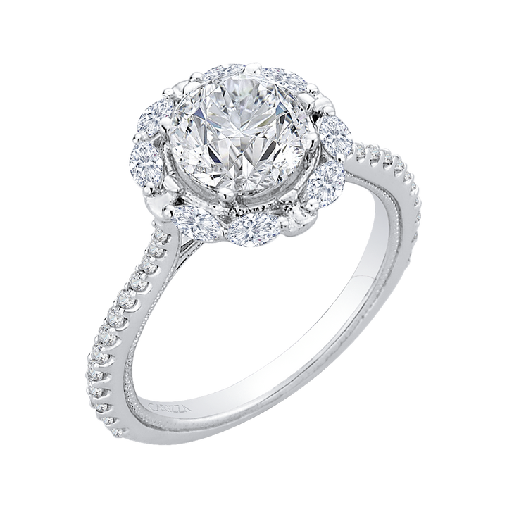 14K White Gold Halo Round Diamond Semi-Mount Ring .55CTW.