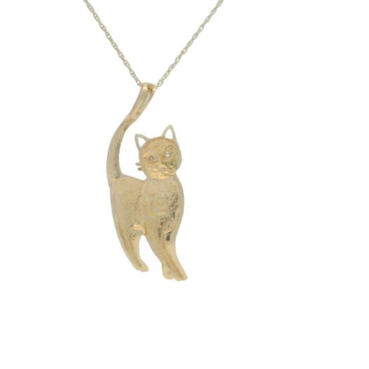 14K Yellow Gold Estimated 0.02 CTW Natural Diamond Cat Themed Pendant Necklace