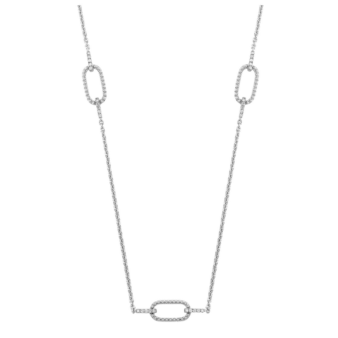 Sterling Silver .13CTW. Natural Diamond Station Pendant Necklace