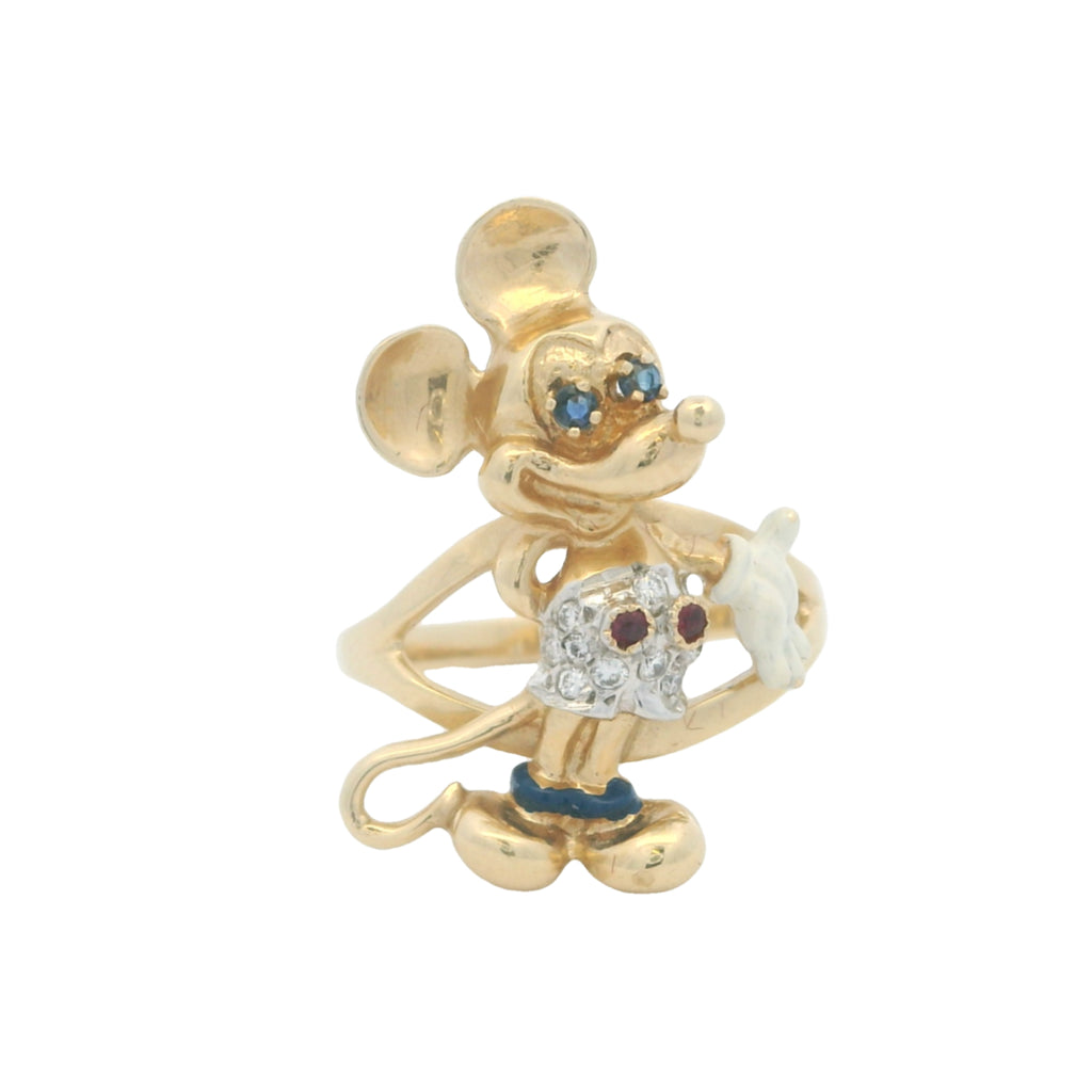 14K Yellow Gold Estimated 0.135 CTW Natural Diamond Mickey Mouse